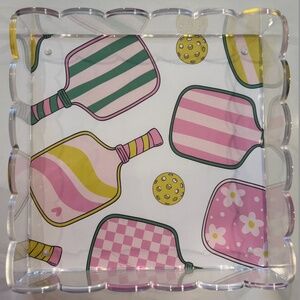 Pickleball Acrylic Scalloped Tray with Magnetic Mat - Customizable for Photos